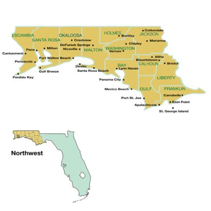 Florida Map North South East West - United States Map